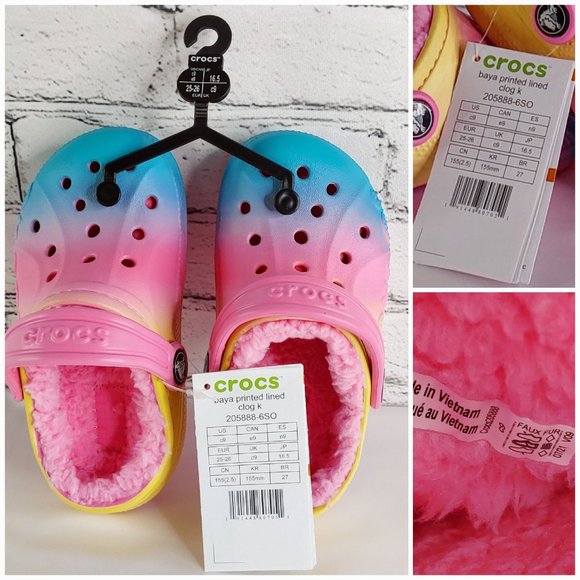 'CROCS' 'BAYA' FUZZY-LINED RELAXED FIT CONVERTABLE STRAP CLOG 'LEMONAIDE OMBRE' - Picture 10 of 16